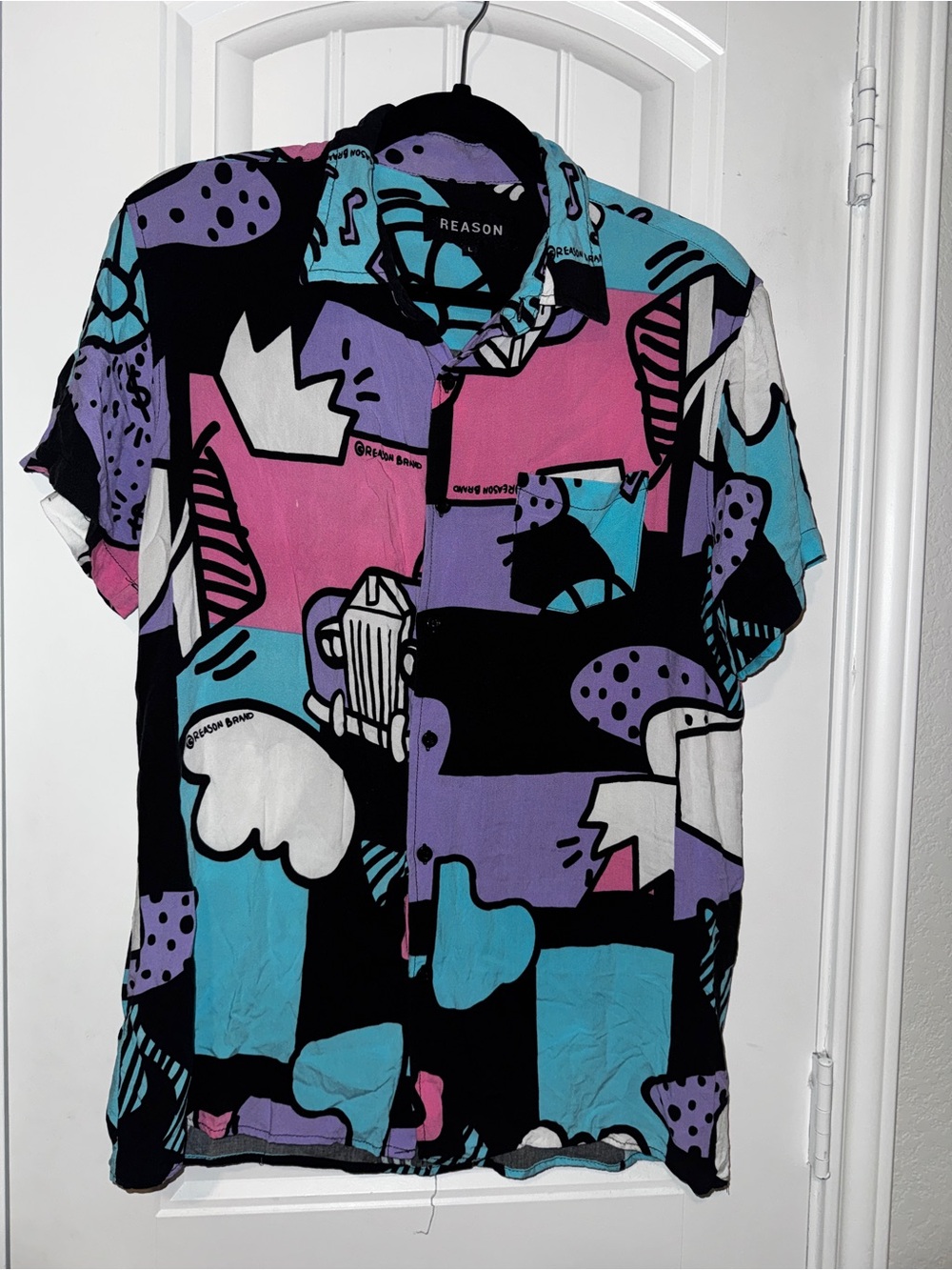 Reason Men's Abstract Pattern Short-Sleeve Shirt dopamine artsy festival
